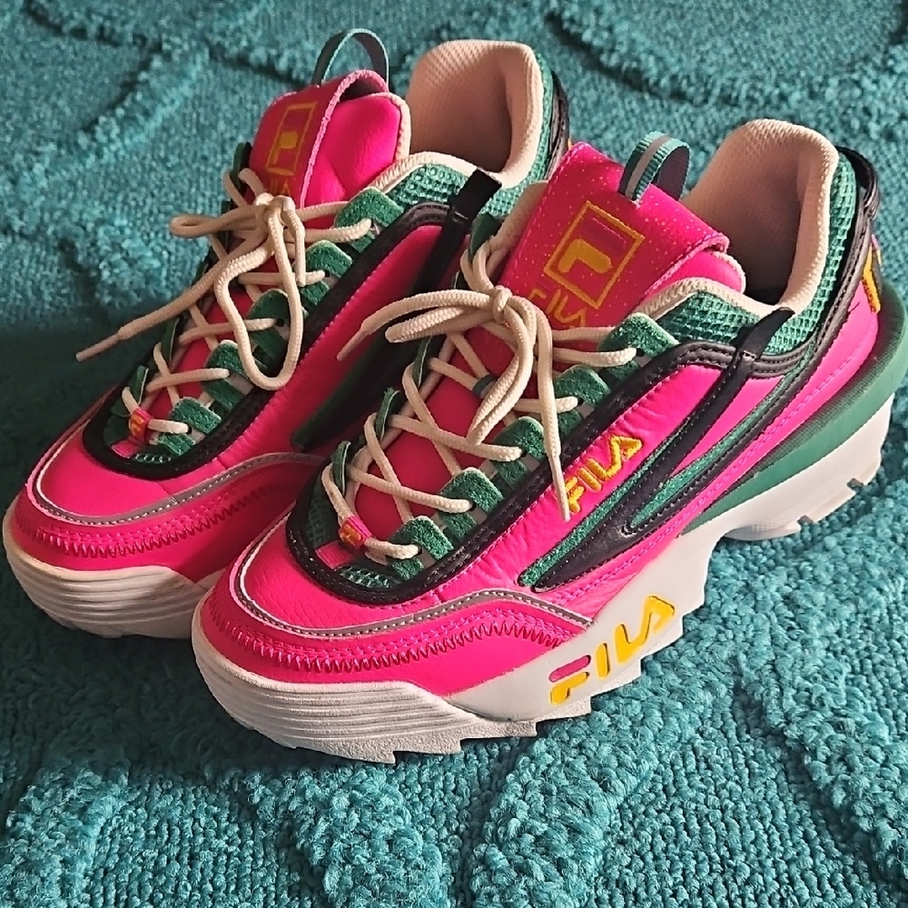 Fila Pink & Green Disrupter Sneakers 9.5
